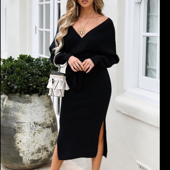 V-neck Sweater Midi Dress - Picture 2 of 7